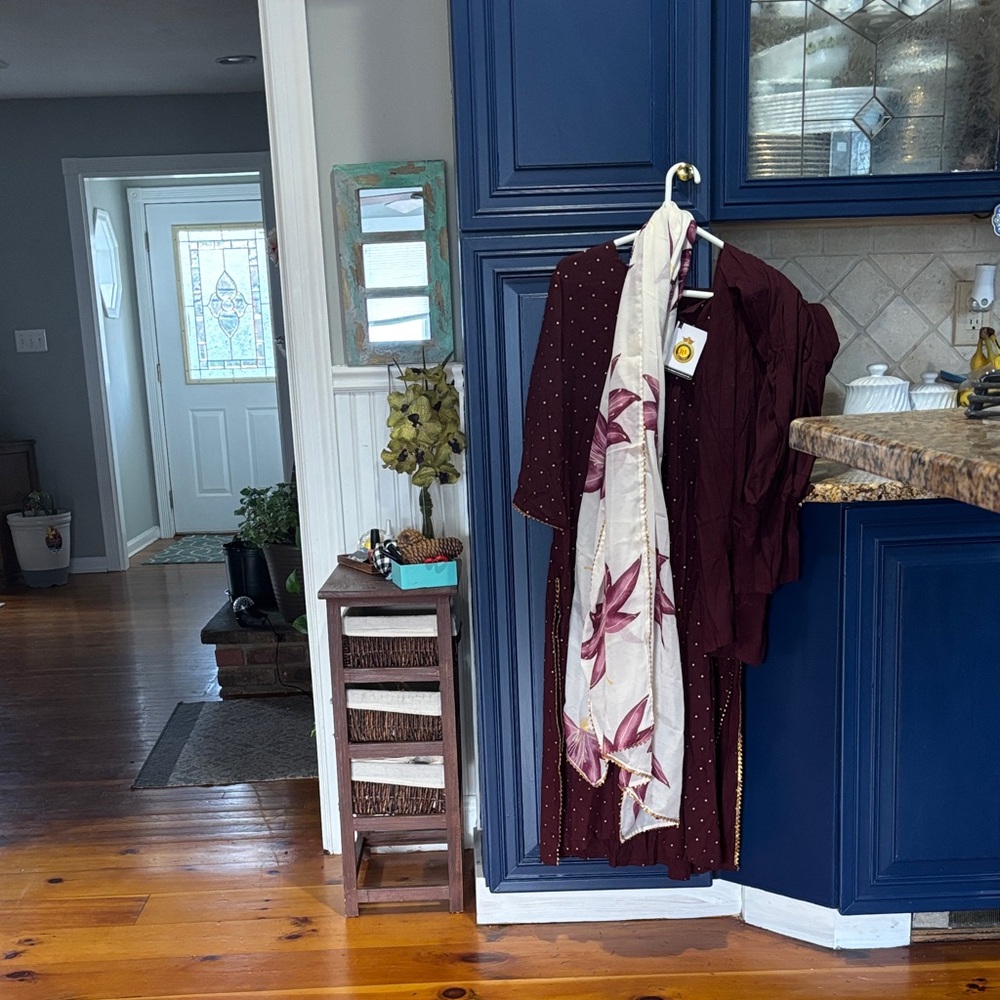 Burgundy Dress with Floral Scarf